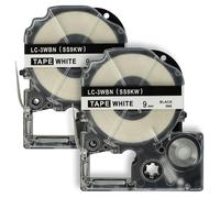 vhbw 2x Cassetta nastro sostituisce Epson SS9KW, LC-3WBN per etichettatrice 8m x 9 mm nero su bianco