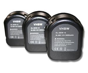vhbw 3 batterie compatibili con Dewalt DC540K, DC540, DC528 Flash Light, 2898K, 2898B, 2872KQ, 2872K-2 Strumento (3000 mAh, NiMH, 12 V)