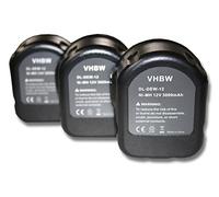 vhbw 3x batteria compatibile con Dewalt DC540K, DC540, DC528 Flash light, 2898K, 2898B, 2872KQ, 2872K-2 utensile elettrico (3000 mAh, NiMH, 12 V)