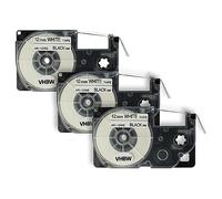 vhbw 3x Cassetta nastro compatibile con Casio CW-L300, KL-100E, KL-120, KL-1500, KL-200E, KL-300 etichettatrice 8m x 12 mm nero su bianco - Sostituisce XR-12WE1, XR-12WE