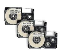 vhbw 3x cassetta nastro compatibile con Casio KL-HD1, KL-P1000 etichettatrice 18mm nero su bianco