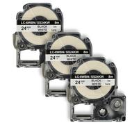 vhbw 3x Cassetta nastro compatibile con KingJim SR150, SR3700P, SR330, SR300TF, SR180, SR230C etichettatrice 8m x 24 mm nero su bianco