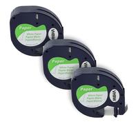 vhbw 3x Cassetta nastro in carta compatibile con Dymo LetraTag LT-100H, LT-100T, QX50, XR etichettatrice 4m x 12 mm nero su bianco