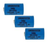 vhbw 3x pila cilindrica al litio ER14250 sostituisce 1/2AA, 1770-XZ, 3B26, 418-0076, 60-0576-100 - Batterie speciali (1200mAh, 3,6V, Li-SOCl2)