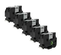 vhbw 5x Cassetta nastro compatibile con Brother P-Touch PT-9800PCN etichettatrice 1,5m x 23,6 mm nero su bianco, cassetta di tubi termoretrattili