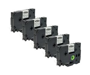 vhbw 5x Cassetta nastro compatibile con Brother P-Touch PT-9800PCN etichettatrice 1,5m x 5,8 mm nero su bianco, cassetta di tubi termoretrattili