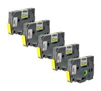 vhbw 5x Cassetta nastro compatibile con Brother PT 2450, 2420PC, 2430PC | per 2450CC, 2430PC etichettatrice 4m x 12 mm nero su giallo, laminato