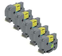 vhbw 5x Cassetta nastro compatibile con Brother PT 9400, 9200PC, 9500pc etichettatrice 8m x 24 mm nero su giallo, extra forte, laminato