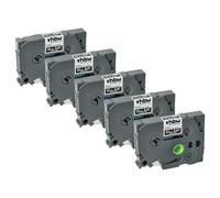 vhbw 5x Cassetta nastro compatibile con Brother PT E110, E100B, E300, E115, E105, E200, E100VP etichettatrice 8m x 12 mm bianco su nero