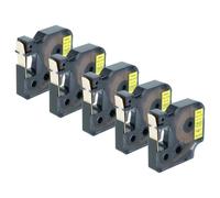 vhbw 5x Cassetta nastro compatibile con Dymo Rhino 6000, 5000, 5200, 4200 | per 3000, 1000 etichettatrice 5,5m x 12 mm nero su giallo, vinile