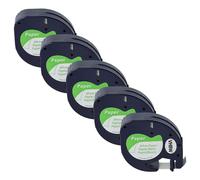 vhbw 5x Cassetta nastro in carta compatibile con Dymo LetraTag LT-100H, LT-100T, QX50, XR etichettatrice 4m x 12 mm nero su bianco