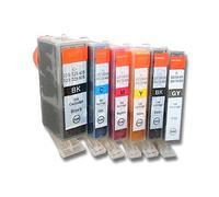 vhbw 6x cartucce sostituisce Canon CLI-526GY, CLI-526M, CLI-526Y, PGI-525BK, CLI-526BK, CLI-526C per stampante + chip (compatibile)