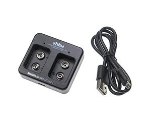 vhbw caricabatterie da 2 compatibile con pile, batterie Ni-Cd, NiMH, Li-Ion (batterie ricaricabili da 9V) - caricabatterie micro USB