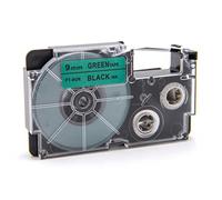 vhbw Cassetta nastro compatibile con Casio KL-300, KL-70E, KL-200E, KL-60, KL-7400, KL-7000, KL-7200 etichettatrice 8m x 9 mm nero su verde