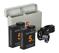 vhbw Set compatibile con DJI Osmo Action 5, Osmo Action 5 Pro camera - 2x batteria, 1x base di ricarica con cavo USB