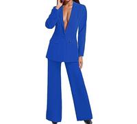 Vhersily 2 Pezzi Tailleur Donna Giacca - Completo Estivo da Donna Pantalone Palazzo Scollo V Profondo Bottone Lunghi a Vita Alta Set di Due Pezzi Completi di Pantaloni da Cerimonia