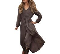 Vhersily 2025 Abiti Lunghi Boho Vintage Scollo a V a Fiori Maxi Casual Primavera Maniche Lunghe Abito Floreale Western Country Abito Chiffon, Stile Rurale e Campestre, Comodi e Versatili per Look