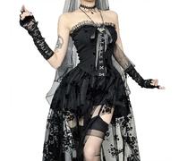 Vhersily 2025 Abito Da Sera Lungo Da Donna Con Maniche Trasparenti e Silhouette Attillata Gotico Con Applicazioni A Rete, Elegante Abito Da Ballo Gala Cocktail Medievale Rinascimentale Punk Scuro