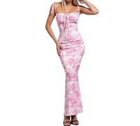 Vhersily 2025 - Abito Lungo Aderente da Donna con Spalline A Spaghetti all'Americana Senza Maniche Stampa Floreale, Sera Profondo E Allacciatura Posteriore, da Cocktail, da Sposa, Vestito Primaverile