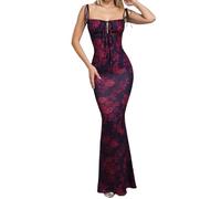 Vhersily 2025 - Abito Lungo Aderente da Donna con Spalline A Spaghetti all'Americana Senza Maniche Stampa Floreale, Sera Profondo E Allacciatura Posteriore, da Cocktail, da Sposa, Vestito Primaverile