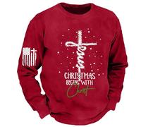 Vhersily 2025 Christmas Begins with Christ Felpa Uomo Divertenti Felpe Cristiane Natale Top Fede Stampa Croce Pullover Manica Lunga Ispiratore Religioso Dio Camicie per Tempo Libero Regalo Natalizia