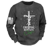 Vhersily 2025 Christmas Begins with Christ Felpa Uomo Divertenti Felpe Cristiane Natale Top Fede Stampa Croce Pullover Manica Lunga Ispiratore Religioso Dio Camicie per Tempo Libero Regalo Natalizia