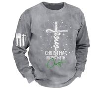 Vhersily 2025 Christmas Begins with Christ Felpa Uomo Divertenti Felpe Cristiane Natale Top Fede Stampa Croce Pullover Manica Lunga Ispiratore Religioso Dio Camicie per Tempo Libero Regalo Natalizia