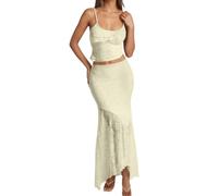 Vhersily 2025 Donna Y2K Set di Gonne Maxi 2 Pezzi Estate Senza Schiena Camisole E Volant Gonna Increspata Coordinato, alla Moda, per Viaggi E Passeggiate, Comodi e Versatili per Look, da passerella