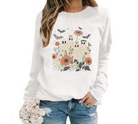 Vhersily 2025 Felpe di Halloween Donna Girocollo Casual Carino Fantasma Stampa Maglioni Manica Lunga Pullover Senza Cappuccio Comodo Top Base Vacanze Camicetta, Workout Running Sportivo, per Autunno