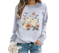 Vhersily 2025 Felpe di Halloween Donna Girocollo Casual Carino Fantasma Stampa Maglioni Manica Lunga Pullover Senza Cappuccio Comodo Top Base Vacanze Camicetta, Workout Running Sportivo, per Autunno