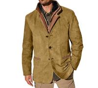 Vhersily 2025 Giacche Vintage In Pelle Scamosciata Da Uomo, Blazer Doppio Strato Con Collo, Lunghezza Media, per Autunno e Inverno, Giaccone Invernale Trench Coat Outwear, Per Lavoro, Arrampicata