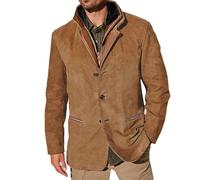 Vhersily 2025 Giacche Vintage in Pelle Scamosciata da Uomo, Blazer Doppio Strato con Collo, Lunghezza Media, per Autunno e Inverno, Giaccone Invernale Trench Coat Outwear, per Lavoro, Arrampicata