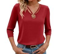 Vhersily 2025 Top da Donna Camicie da Vacanza di Base Manica 3/4 Casual Tunica Autunno Uscire Tee Scollo A V Camicetta Cava Lounge O Ring T Shirt Tempo Libero Sport Fitness Outdoor Basic Sportswear