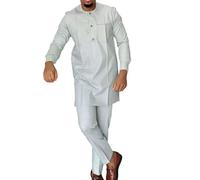 Vhersily 2025 Tuta Africana Dashiki da Uomo Set di 2 Pezzi Tradizionale Tribale Abiti Camicia e Pantaloni Musulmani Arabo Medio Oriente Vestito con Maniche Lunghe Islamico Middle East Thobe