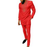 Vhersily 2025 Tuta Africana Dashiki da Uomo Set di 2 Pezzi Tradizionale Tribale Abiti Camicia e Pantaloni Musulmani Arabo Medio Oriente Vestito con Maniche Lunghe Islamico Middle East Thobe