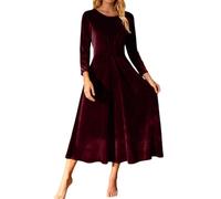 Vhersily 2025 Vestito Donna Elegante Invernale Lungo Sexy Velluto Capodanno Taglie Forti da Sposa Rosso Cocktail Abiti Cerimonia Vintage Curvy Abito Sera Vestiti Formale Ufficio Matrimonio Seducente