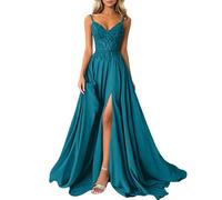 Vhersily 2026 Abito Cerimonia Donna Vestito Lunghi Eleganti Matrimonio Abito da Sera in Chiffon Vita Alta Scollo a V Abiti in Pizzo con Spacco Curvy Vestito Sexydonna Hard Abiti da Damigella d'Onore