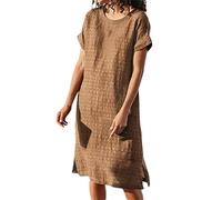 Vhersily 2026 Abito Lungo Donna Cotone e Lino Caftano Allentato a Maniche Corte Girocollo Boho Swing Leggero Chic Estivo Cocktail Curvy Svolazzante Vestito Sexydonna Hard per Spiaggia Vacanze al Mare