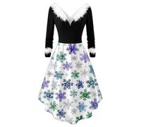 Vhersily 2026 Allenamento Natale Stile Pin Up Scollo a V Pelliccia Casual Aderente Grande Swing Abito Autunno e Inverno da Festa Abiti Natalizi Curvy Xmas Abiti Da Sera Regalo Natalizia Capodanno
