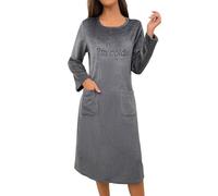 Vhersily 2026 Camicia Da Notte Da Donna Ispessita Maniche Lunghe In Pile Pullover Girocollo Invernale Vestibilità Ampia Casa Pigiama Caldo Abito Da Notte Moda Chic e Elegante Passaggio Ovunque