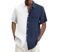 Vhersily 2026 Camicia da Uomo A Maniche Corte in Lino, con Colletto Hawaiano Facile da Stirare Magliette Camicie Ufficio Slim Fit Sexy da Spiaggia Leggera alla Moda Traspirante Tinta Unita per Golf