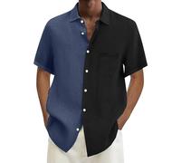 Vhersily 2026 Camicia da Uomo A Maniche Corte in Lino, con Colletto Hawaiano Facile da Stirare Magliette Camicie Ufficio Slim Fit Sexy da Spiaggia Leggera alla Moda Traspirante Tinta Unita per Golf