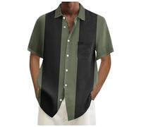 Vhersily 2026 Camicia Da Uomo A Maniche Corte In Lino, Con Colletto Hawaiano Facile Da Stirare Magliette Camicie Ufficio Slim Fit Sexy Da Spiaggia Leggera Alla Moda Traspirante Tinta Unita per Golf
