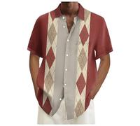 Vhersily 2026 Camicia da Uomo A Maniche Corte in Lino, con Colletto Hawaiano Facile da Stirare Magliette Camicie Ufficio Slim Fit Sexy da Spiaggia Leggera alla Moda Traspirante Tinta Unita per Golf
