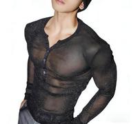 Vhersily 2026 Camicia Sexy da Uomo Glitterata Trasparente A Maniche Corte in Pizzo Trasparente Divertente per Mostrare I Muscoli Muscolare Gym per Halloween Carnevale e Feste in Maschera Party
