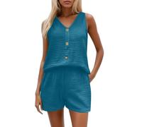 Vhersily 2026 Completo Estivo Da Donna, 2 Pezzi, Con Canotta E Pantaloncini, Set Da Spiaggia Scollo A V Completi Lavoro Vacanza Taglie Forti Comoda Tute da Spiaggia Curvy Tinta Unita Traspirante
