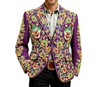 Vhersily 2026 Giacca da Uomo, Costume da Carnevale con Stampa Clown, Effetto Corda, con Paillettes, A Righe, Vintage Rave Partito Clubwear Curvy per Orientale Uso Quotidiano Allenamento Palestra