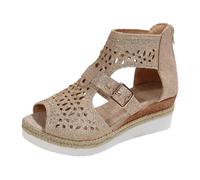Vhersily 2026 Sandali Donna Comodi Fuori Ladies Zip Hollow Scarpe Antisciavolo Aperte Ortopediche Sandalo Tacco Basso Estive Arch Fit con La Zeppa Eleganti Comode Espadrillas Traspiranti da Lavoro