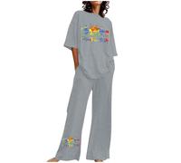 Vhersily 2026 Tuta da Jogging da Donna Due Pezzi con Stampa a Lettere a Maniche Corte e Pantaloni Lunghi Elastico Vita alla Moda Curvy Completo Streetwear per Ginnastica Palestra Fitness Workout