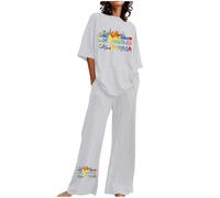 Vhersily 2026 Tuta da Jogging da Donna Due Pezzi con Stampa a Lettere a Maniche Corte e Pantaloni Lunghi Elastico Vita alla Moda Curvy Completo Streetwear per Ginnastica Palestra Fitness Workout